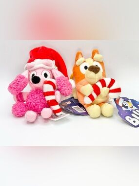 Bingo, and Coco Holding Candy Canes Christmas Plush Backpack Clips, 5" new